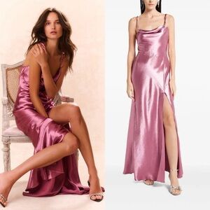 LOVESHACKFANCY Nadine Satin Slip Maxi Dress Raspberry Pink Sz S